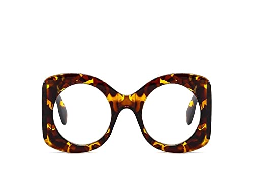 HLVDLSNI Rechteckige Retro-Sonnenbrille for Damen, quadratisch, großer Rahmen, übergroße Herren-Sonnenbrille UV400(Leopard Clear) von HLVDLSNI