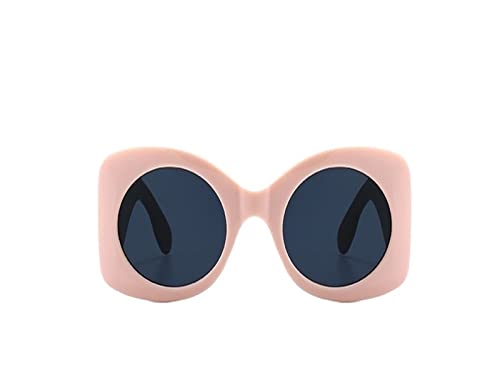 HLVDLSNI Rechteckige Retro-Sonnenbrille for Damen, quadratisch, großer Rahmen, übergroße Herren-Sonnenbrille UV400(Pink Gray) von HLVDLSNI