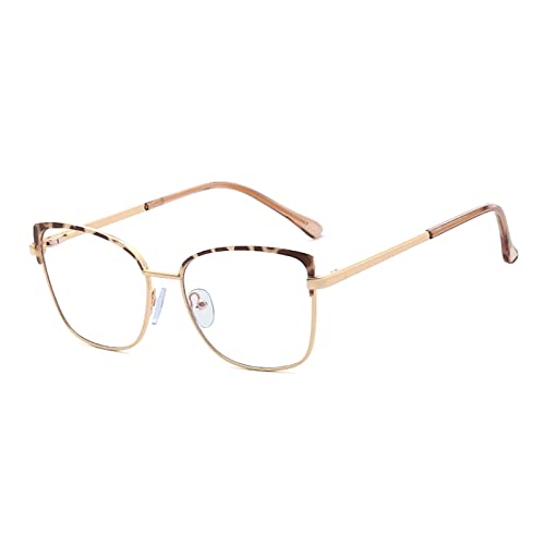 HLVDLSNI Retro-Brillenrahmen for Damen, transparent, quadratisch, Blaulichtbrille(Leopard Clear) von HLVDLSNI