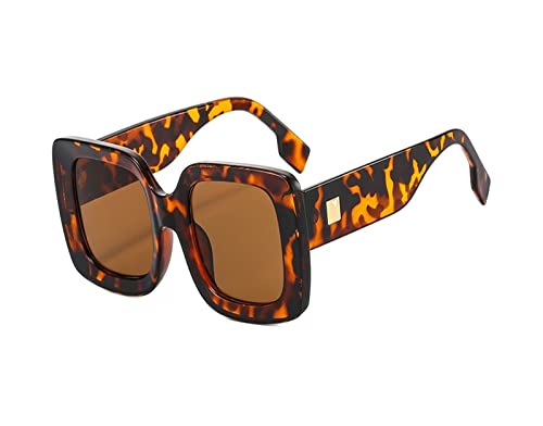 HLVDLSNI Sonnenbrille Neue Luxusmarke Große quadratische Sonnenbrille UV400-Sonnenbrille mit Farbverlauf(Leopard) von HLVDLSNI