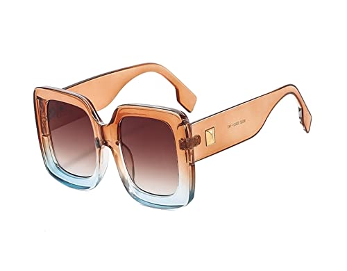 HLVDLSNI Sonnenbrille Neue Luxusmarke Große quadratische Sonnenbrille UV400-Sonnenbrille mit Farbverlauf(Tea Tea) von HLVDLSNI