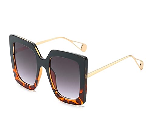 HLVDLSNI Square Black Glasses Frame Women New Trend Luxury Gradient Sonnenbrille Female Retro Leopard Metal Glasses Eyewear(Black Leopard Gray) von HLVDLSNI