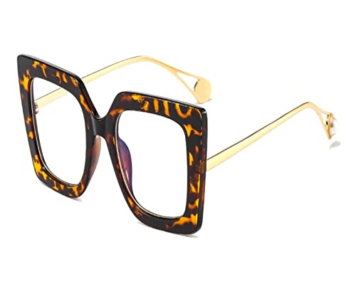 HLVDLSNI Square Black Glasses Frame Women New Trend Luxury Gradient Sonnenbrille Female Retro Leopard Metal Glasses Eyewear(Leopard) von HLVDLSNI