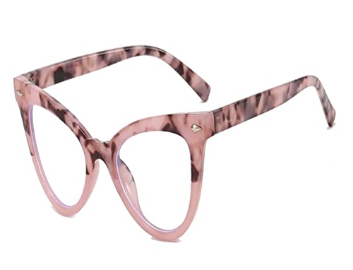 HLVDLSNI Stilvolle Blaulicht-Brillenfassungen for Frauen, Mode, Katzenauge, gefälschte Brille, Damen, Vintage, Niet, klar, optische Brillen, Spektakel(Pink) von HLVDLSNI