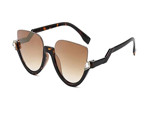 HLVDLSNI Trendy Brillengestell Damenmode Halbrahmen Schwarz Anti Blaulicht Brillengestell Luxus Kristall Brillengestelle(Leopard Gold) von HLVDLSNI