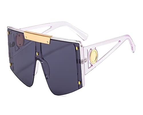 HLVDLSNI Übergroße Damen-Sonnenbrille Luxusmarke Big Frame Brille Vintage Flat Top Square Arched Wide Leg Sonnenbrille Damen UV(Clear Gray) von HLVDLSNI