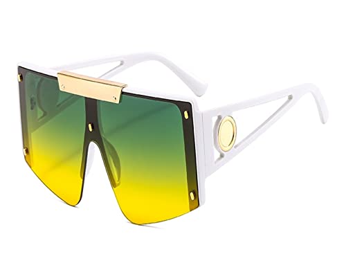 HLVDLSNI Übergroße Damen-Sonnenbrille Luxusmarke Big Frame Brille Vintage Flat Top Square Arched Wide Leg Sonnenbrille Damen UV(Green Yellow) von HLVDLSNI