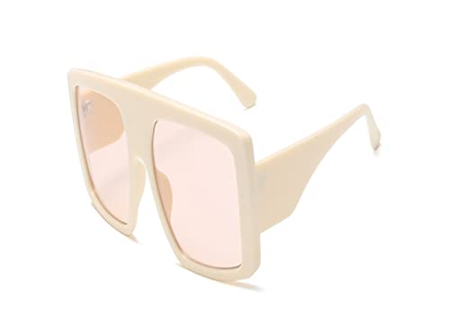 HLVDLSNI Übergroße quadratische Sonnenbrille Frauen 2021 neuestes Design einteilige beige transparente Sonnenbrille Retro trendige große Shades-Brille(Beige) von HLVDLSNI