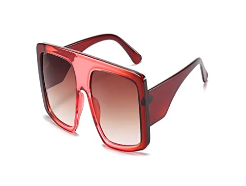 HLVDLSNI Übergroße quadratische Sonnenbrille Frauen 2021 neuestes Design einteilige beige transparente Sonnenbrille Retro trendige große Shades-Brille(Red) von HLVDLSNI