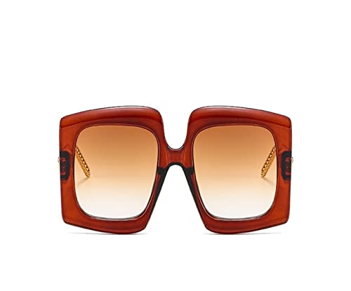 HLVDLSNI Übergroße quadratische Sonnenbrille for Damen Retro-Markendesigner-Brille mit Farbverlauf for Herren Sonnenbrille mit Metallrahmen for Damen(Tea Tea) von HLVDLSNI