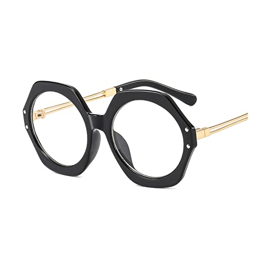 HLVDLSNI Übergroße runde Designer-Brillenfassungen for Frauen Vintage New Metal Clear Transparent Glasses Spectacles(Black Clear) von HLVDLSNI