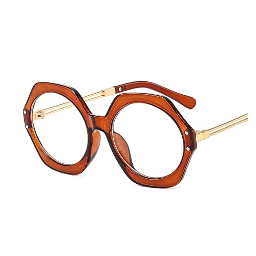 HLVDLSNI Übergroße runde Designer-Brillenfassungen for Frauen Vintage New Metal Clear Transparent Glasses Spectacles(Tea Cler) von HLVDLSNI