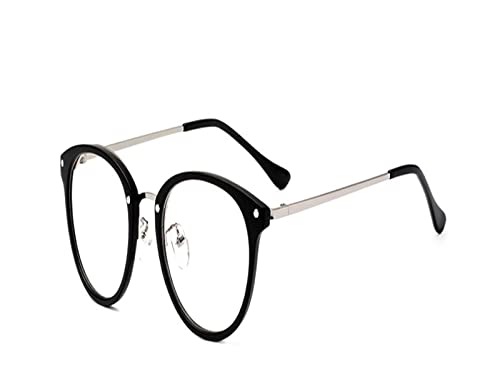 HLVDLSNI Vintage Retro-Blaulicht-Brille Rahmen Damenmode Legierung Mode runde transparente Brille Computer-Brille for Frauen(Black Silver) von HLVDLSNI