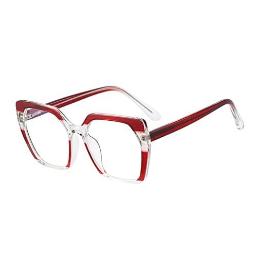 HLVDLSNI Vintage quadratische grüne übergroße transparente Brille(Red) von HLVDLSNI