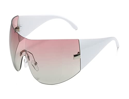 HLVDLSNI Y2k Fashion Borderless Shield Surround Sonnenbrille Extra groß(White Red) von HLVDLSNI