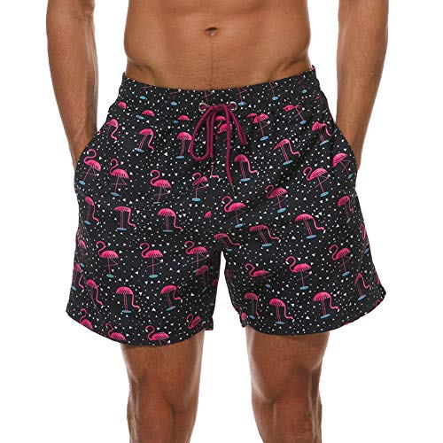 HLVEXH Badehose für Herren Kurz Eng Badeshorts mit Innenhose Strandshorts Schwarz Roter Flamingo XL von HLVEXH