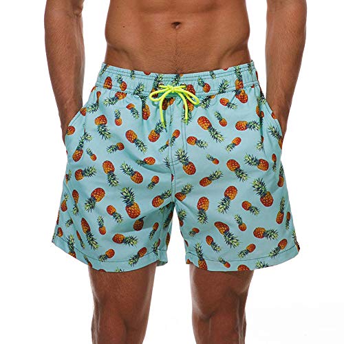 HLVEXH Herren Badehose Schnelltrocknend Neuheit lustige Strandshorts mit Mesh-Futter Badebekleidung Surfer Badeshorts Licht Grün Ananas M von HLVEXH