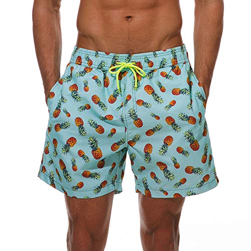 HLVEXH Herren Hawaiisch Strandshorts Badehose Schnelltrocknend Schwimmhosen mit Netzfutter Grün Ananas 2XL von HLVEXH