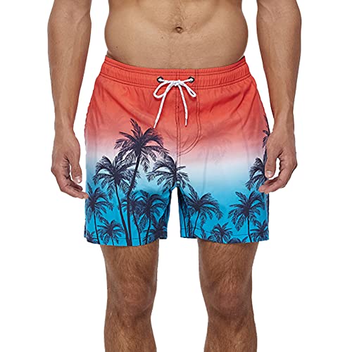 HLVEXH Herren Urlaub Badehose Badeshorts Mit Innenslip Boardshorts Strandkleidung Hawaii Gradient Kokosnuss Baum L von HLVEXH