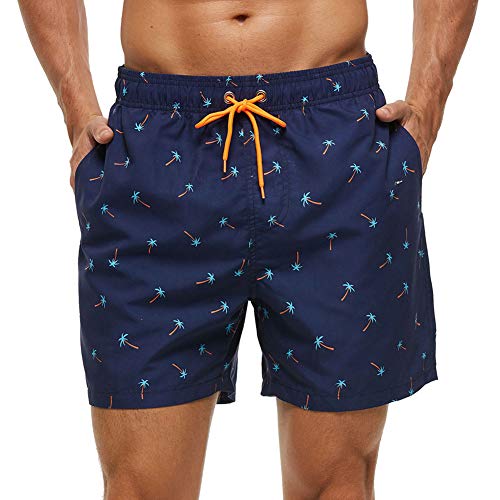 HLVEXH Männer Badehose Schnelltrocknend Strand Boardshorts Kordelzug Leicht mit Elastische Taille und Taschen Palme XL von HLVEXH