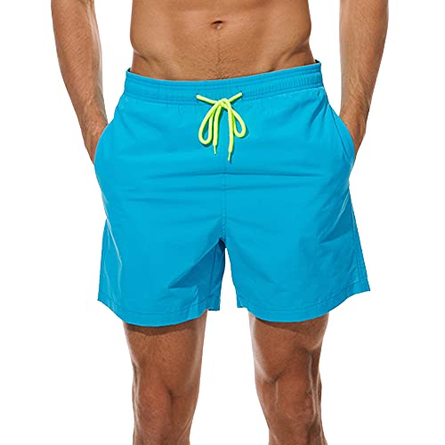 HLVEXH Männer Himmelblau adehose Surfen Badeshorts mit Liner Lustige Badehose Retro Elastic Bund Kordelzug Badeshorts für Herren XL von HLVEXH