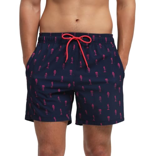 HLVEXH Männer Schnelltrocknend Badehose mit Mesh-Futter Surfen Badeshorts Tiefes Blau EIS L von HLVEXH