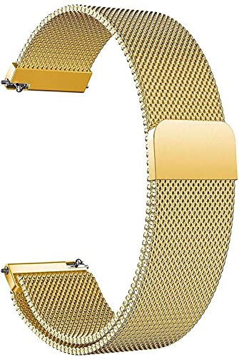 14mm Edelstahl Mesh Uhrenarmband Metall Ersatz Armband Magnetverschluss Smartwatch Mesh Uhrenarmbänder mit Schnellverschluss Watch Uhren Ersatzband Für Damen Herren (Gold) von HLXJR