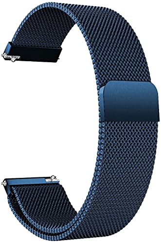 16mm Universal Edelstahl Mesh Uhrenarmband Metall Ersatz Armband Magnetverschluss Smartwatch Mesh Uhrenarmbänder mit Schnellverschluss Watch Uhren Ersatzband Für Damen Herren (Blue) von HLXJR