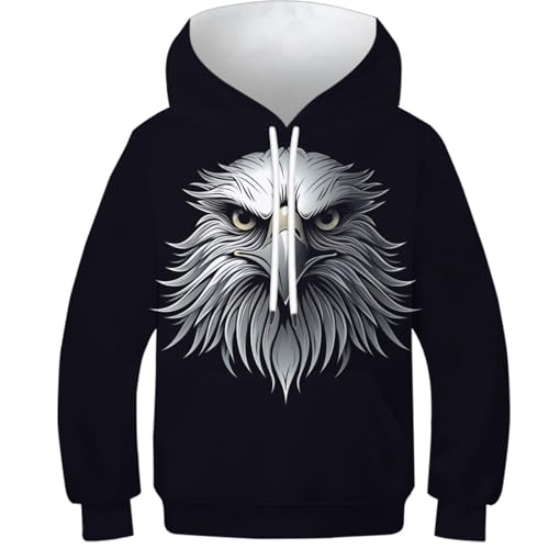 HLXZMCVBT Eagle Kinder Hoodie 3D Shirts Kinder Witzig Langarm Hoody Sweatshirt Mit Taschen 9-11Y von HLXZMCVBT