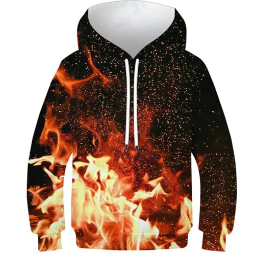 HLXZMCVBT Flamme Jungen Mädchen Hoodie 3D Shirts Kinder Langarm Pullover Sweatshirt Mit Taschen 8-10Y von HLXZMCVBT