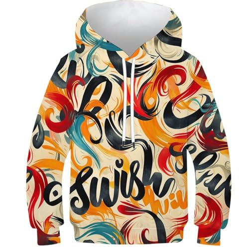 HLXZMCVBT Graffiti Hoodie Jungen Mädchen 3D Hoodie Witzig Kapuzenpullover Langarm Pullover Sweatshirts Mit Taschen 9-11Y von HLXZMCVBT