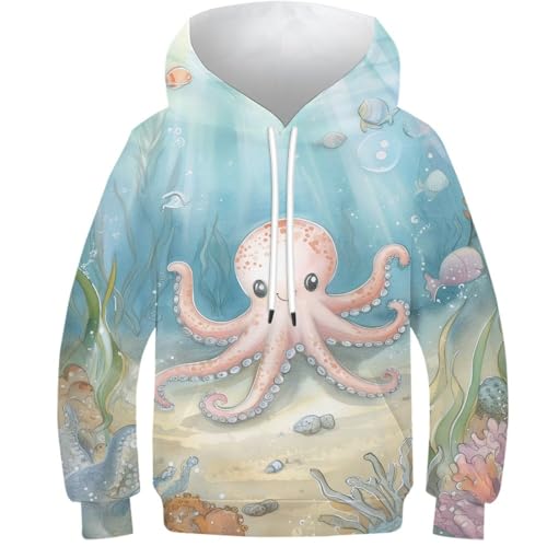 HLXZMCVBT Octopus Kinder Hoodie 3D Gedruckt Witzig Kapuzenpullover Langarm Hoody Sweatshirt Mit Taschen 6-7Y von HLXZMCVBT