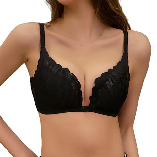 BH mit Frontverschluss für Damen Kabelloser Spitzen-BH mit voller Abdeckung Leicht gepolsterte Push-up-T-Shirt-BHS von HLYLDL