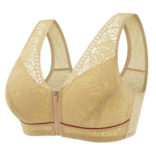 Damen BH mit Reißverschluss mit Frontverschluss Volle Abdeckung Wireless Dünner Spitzen-BH in Übergröße Rückenfreier T-Shirt-BH von HLYLDL