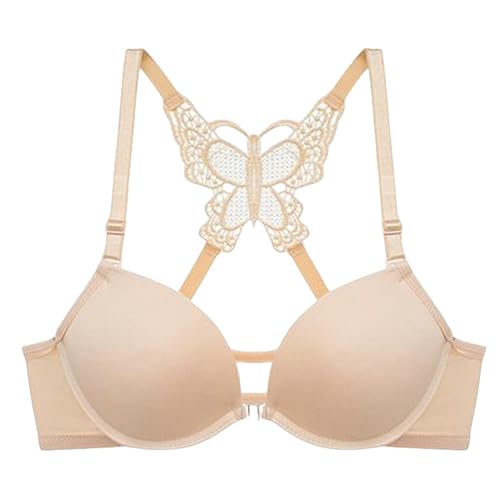HLYLDL Damen Frontverschluss Bügel Push Up BH Nahtlose Spitze Schmetterling Tages-BH von HLYLDL
