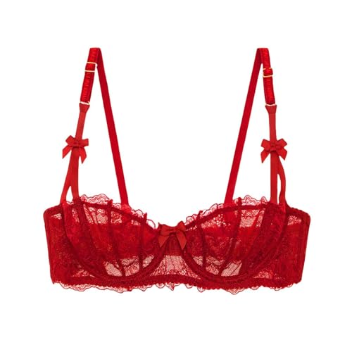 HLYLDL Damen Plus Size Balconette Bralette BH aus Spitze Push Up Bügel Durchsichtige Halbschalen-BHS von HLYLDL