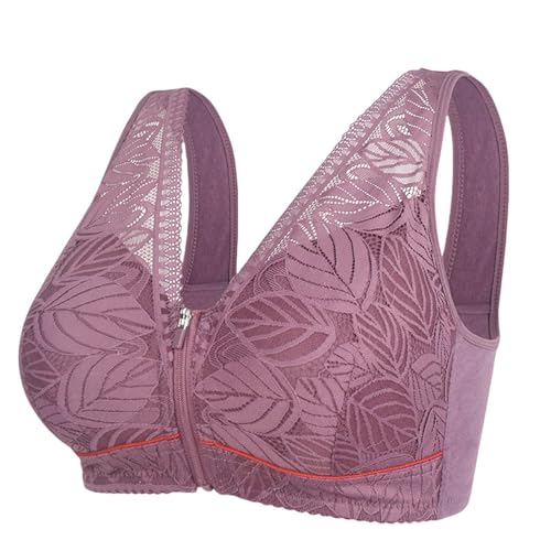 HLYLDL Damen Zip Front BH Plus Size Spitzen-BH Full Coverage Wireless Push Up Everyday BH von HLYLDL