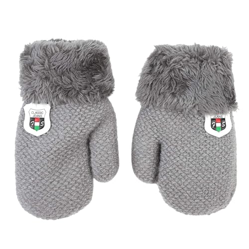 HLYWEI 1-3J Baby Winter Handschuhe Kinder Gestrickte Fäustlinge Warm Verdickte Kinderhandsche Fausthandschuh mit Schnur Outdoor Weich Winterhandschuhe Skihandschuhe Handwärmer für Jungen Mädchen von HLYWEI