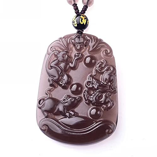 HLbshi Halskette mit Anhänger aus natürlichem Eis-Obsidian, chinesisches Sternzeichen, Amulett, Tiere, Halskette, Anhänger, Perlenkette, Edelstein, Obsidian HLbshi Halskette mit Anhänger aus natürlichem Eis-Obsidian, chinesisches Sternzeichen, Amulett, Tiere, Halskette, Anhänger, Perlenkette, Edelstein, Obsidian von HLbshi