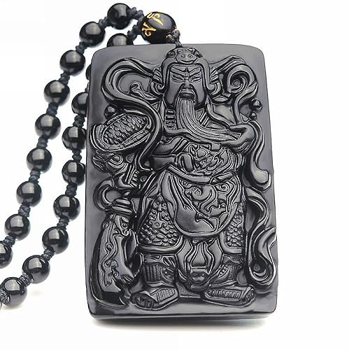 HLbshi Halskette mit Anhänger aus natürlichem Kristall, schwarzer Eisgold, Obsidian, Guan Gong, Guan Yu, mit verstellbarer Kette, für Damen und Herren, Stein, Obsidian HLbshi Halskette mit Anhänger aus natürlichem Kristall, schwarzer Eisgold, Obsidian, Guan Gong, Guan Yu, mit verstellbarer Kette, für Damen und Herren, Stein, Obsidian von HLbshi