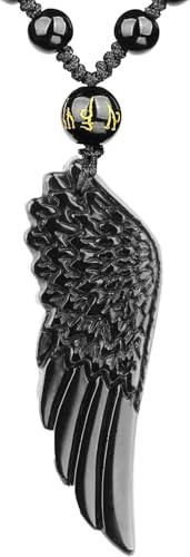 HLbshi Natürlicher Kristall, schwarzer Obsidian, Engelsflügel-Halskette, Amulett-Anhänger mit verstellbarer Perlenkette für Männer und Frauen HLbshi Natürlicher Kristall, schwarzer Obsidian, Engelsflügel-Halskette, Amulett-Anhänger mit verstellbarer Perlenkette für Männer und Frauen von HLbshi