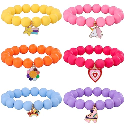 HLenyoy 6 Stücke Mädchen Bunte Perlen Armbänder Einhorn Herz Regenbogen Elastische Armbänder Freundschaft Armbänder von HLenyoy