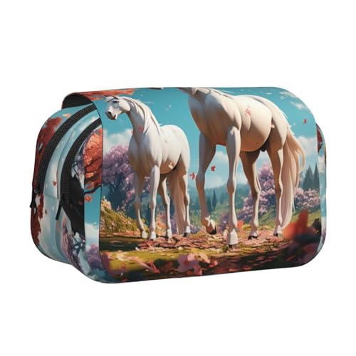 HMBGFW Federmäppchen, Motiv: Weißer Hengst unter dem Pfirsichblütenbaum, niedliches Federmäppchen, großes Fassungsvermögen, großes Fassungsvermögen, großes Fassungsvermögen von HMBGFW