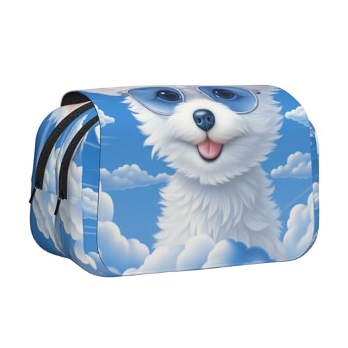 HMBGFW Federmäppchen, Motiv: Welpe mit Brille im Himmel, niedliches großes Fassungsvermögen, großes Fassungsvermögen, große Aufbewahrung, Tasche von HMBGFW