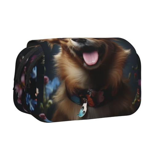 HMBGFW Federmäppchen mit Blumen- und Welpen-Motiv, großes Fassungsvermögen, großes Fassungsvermögen, großes Fassungsvermögen, Organizer von HMBGFW