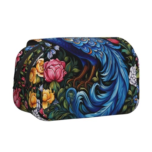 HMBGFW Federmäppchen mit schönem Pfau in den Blumen, niedliches großes Fassungsvermögen, großes Fassungsvermögen, große Aufbewahrung, große Kapazität, Tasche von HMBGFW