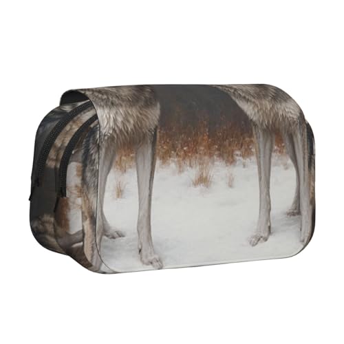HMBGFW Federmäppchen mit zwei Wölfen im Schnee, niedliches großes Fassungsvermögen, großes Fassungsvermögen, große Aufbewahrung, große Kapazität, Tasche von HMBGFW