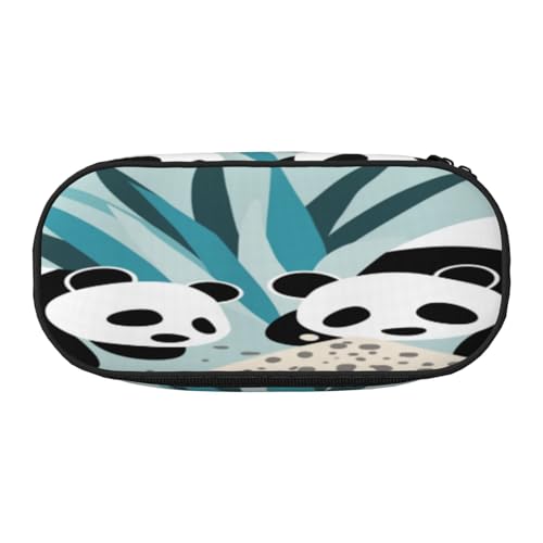 HMBGFW Niedliches Federmäppchen mit zwei Cartoon-Pandas, rosa und schwarz, Volldruck-Design, 300D-Oxford-Tuch von HMBGFW