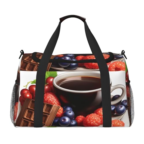 Reisetasche, Motiv: Kaffee, Obst und Schokolade, Wochenendtasche für Damen und Herren, geeignet für Reisen und Outdoor-Aktivitäten von HMBGFW