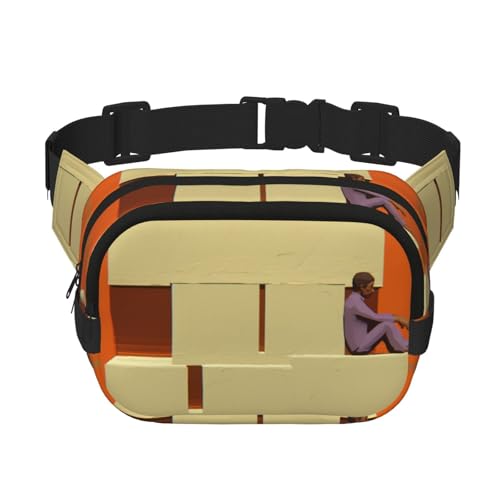 The Man on the Block Puzzle Square doppellagige Bauchtasche mit verstellbarem Schultergurt – Reise-Gürteltasche – perfekt für Outdoor-Sportarten, Schwarz, Einheitsgröße von HMBGFW